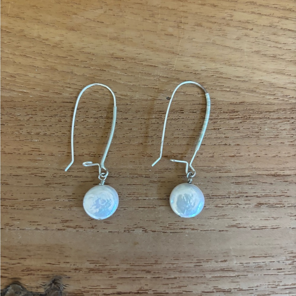 Elegant Silver Drop Earrings with White Pearls